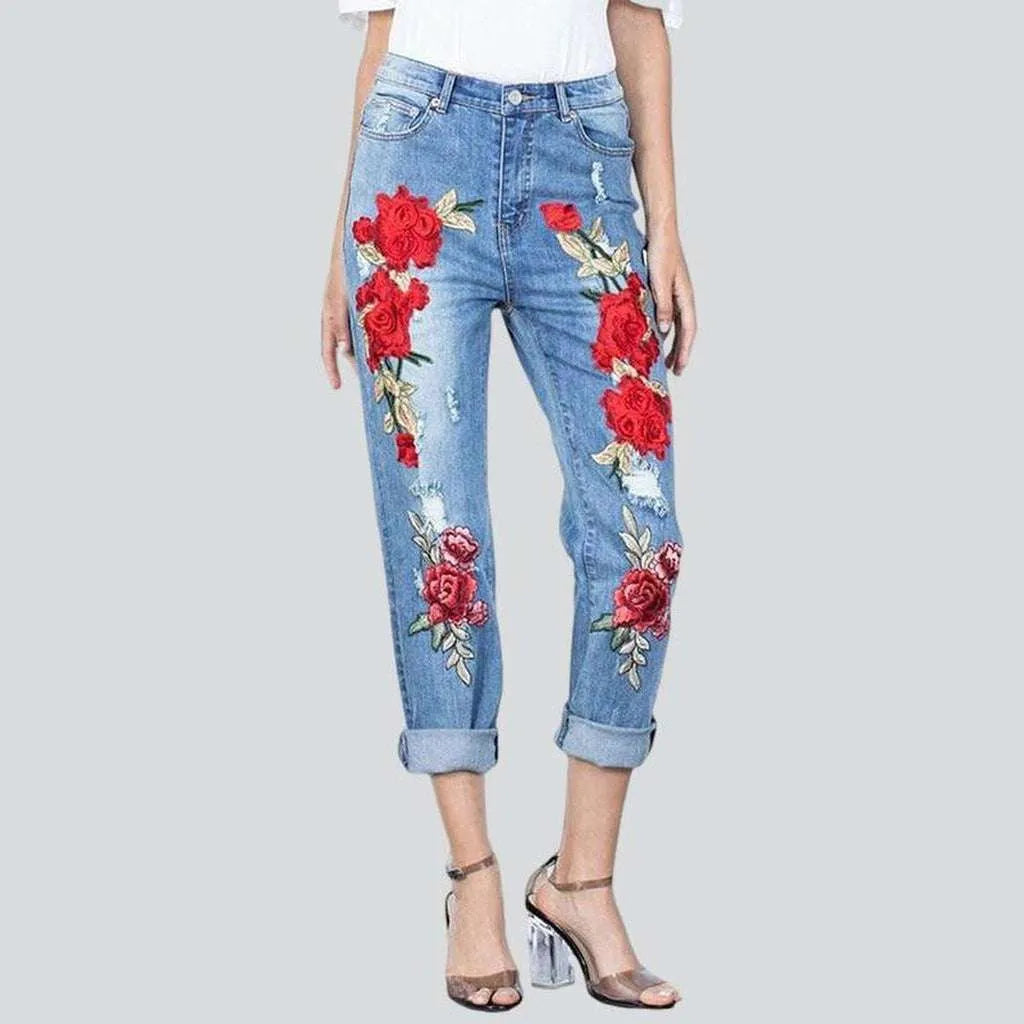 Embroidered loose jeans for women