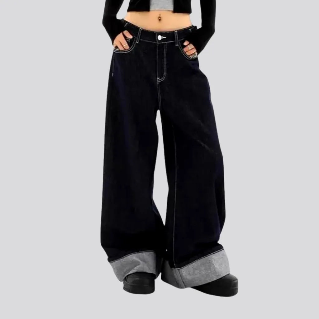 90s style baggy-leg high-waist women's jeans