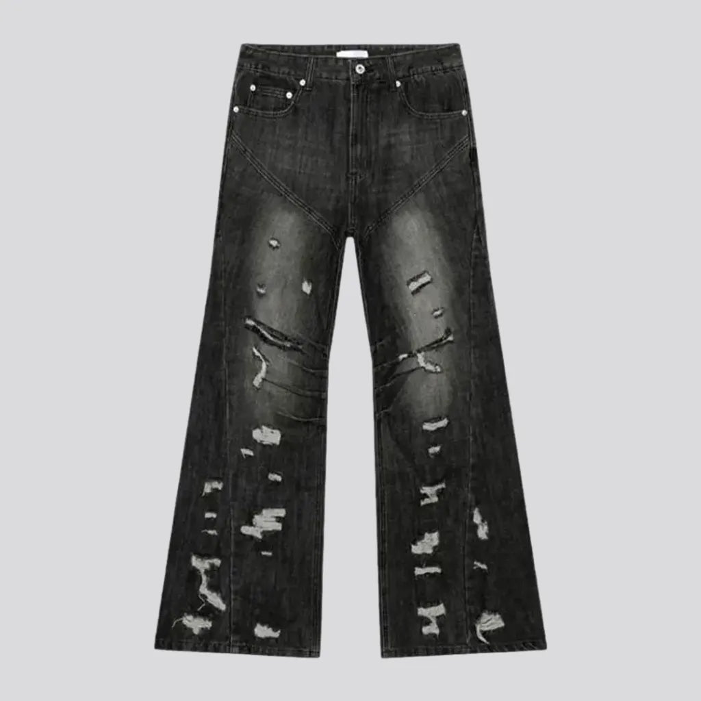 Boho grunge distressed mid rise men's jeans