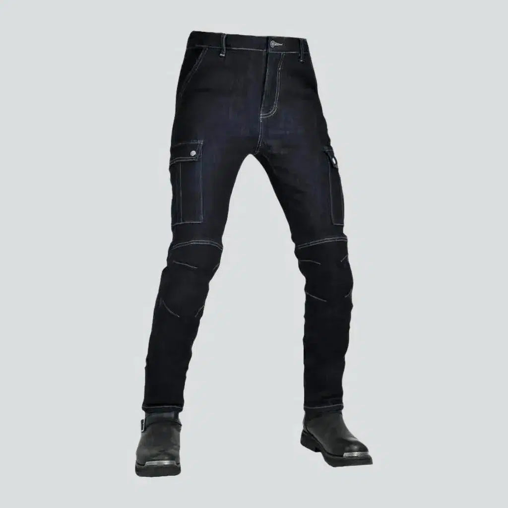 Dark-wash slim biker jeans
 for men