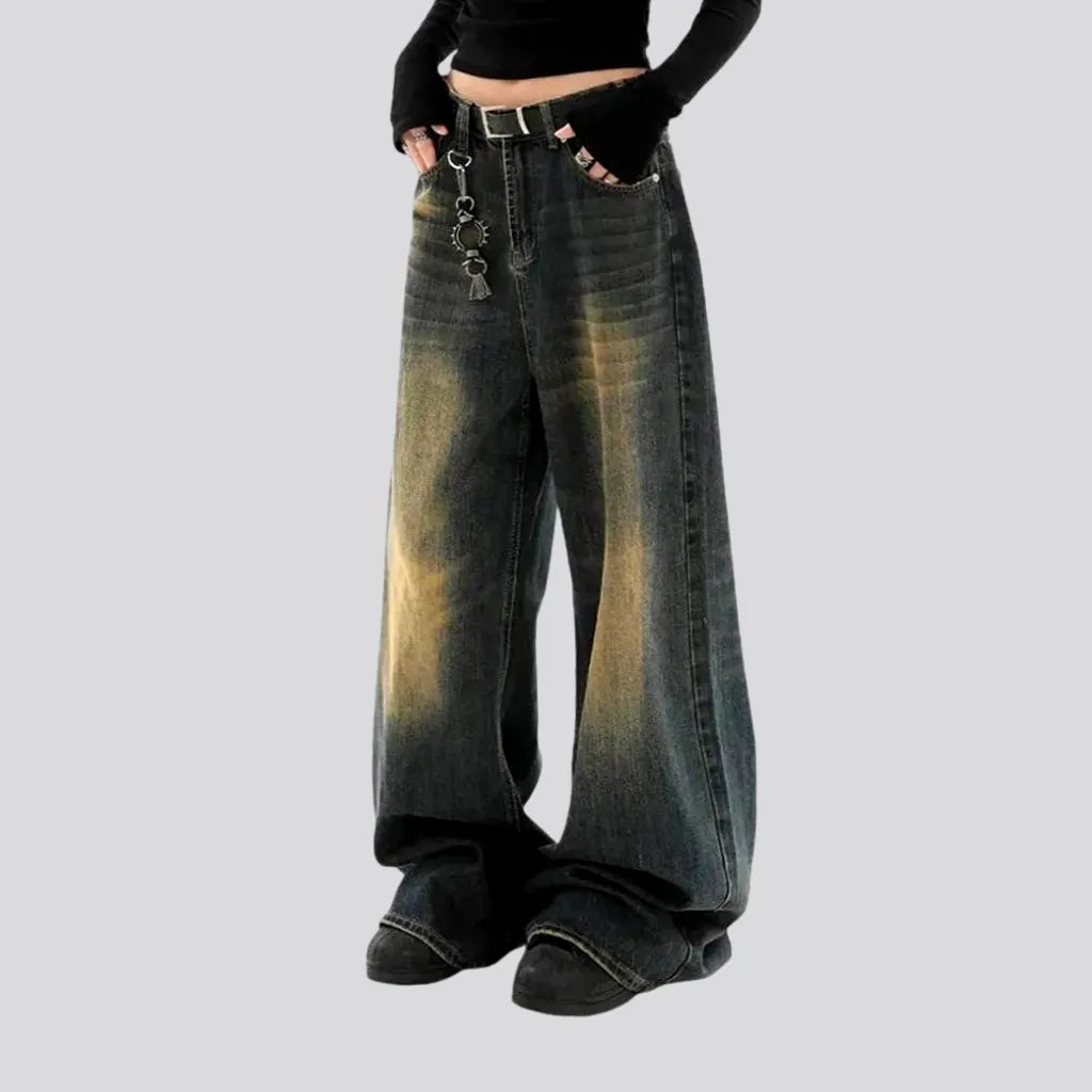 Vintage dark pattern baggy women's jeans