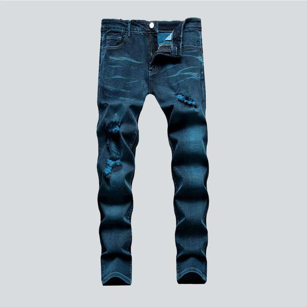 Electric blue men's ripped jeans