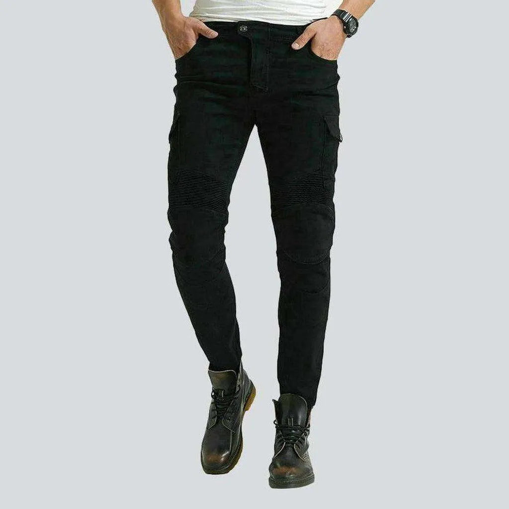 Black cargo men's biker jeans