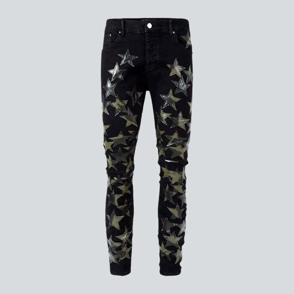 Black series stars embroidery jeans