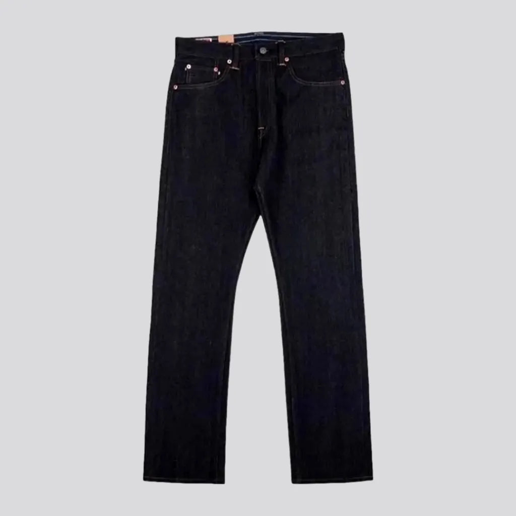 High-waist straight men's self-edge jeans