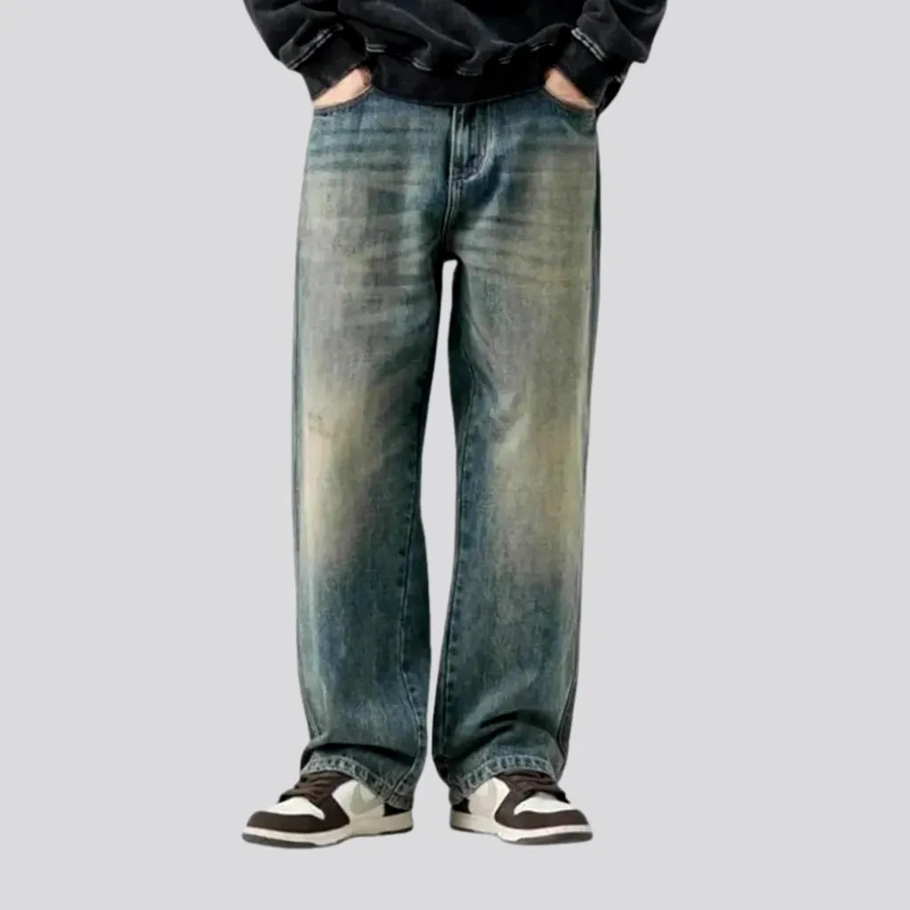 Whiskered baggy vintage men's jeans