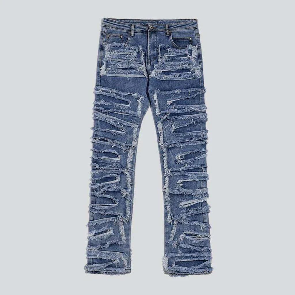 Ripped patchwork straight men's jeans