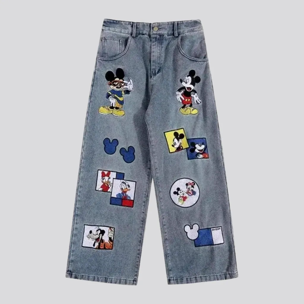 Street cartoon-embroidery jeans for women