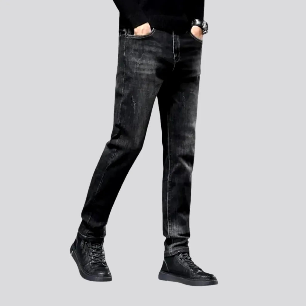 Elastic dark padded jeans for men