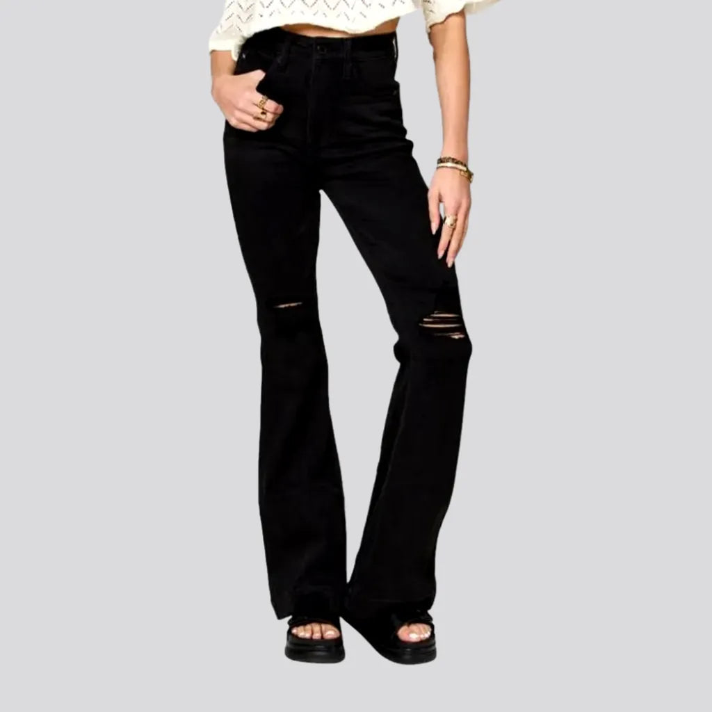 Ripped-knees women's bootcut jeans