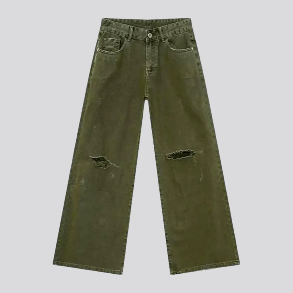 Distressed color baggy men's jeans