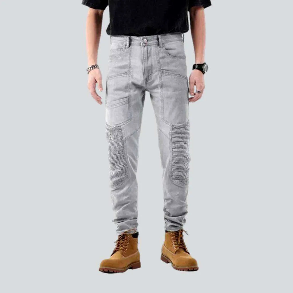 Light grey men's patchwork jeans