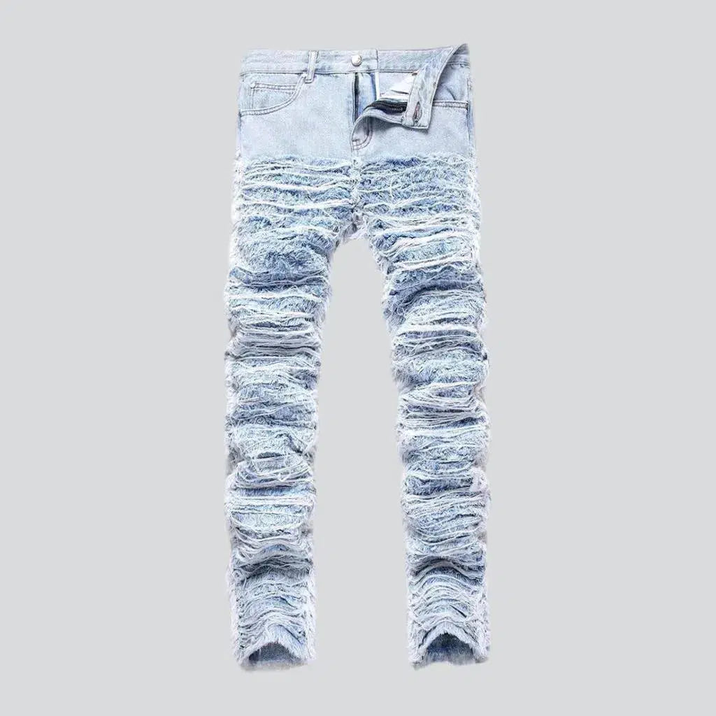 Embroidered men's stretchy jeans