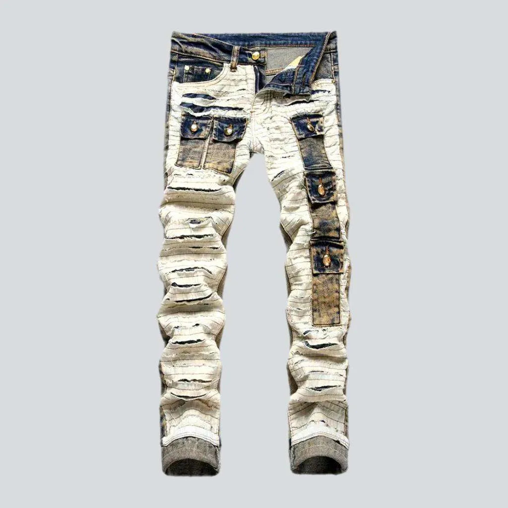 Patchwork fashion jeans
 for men