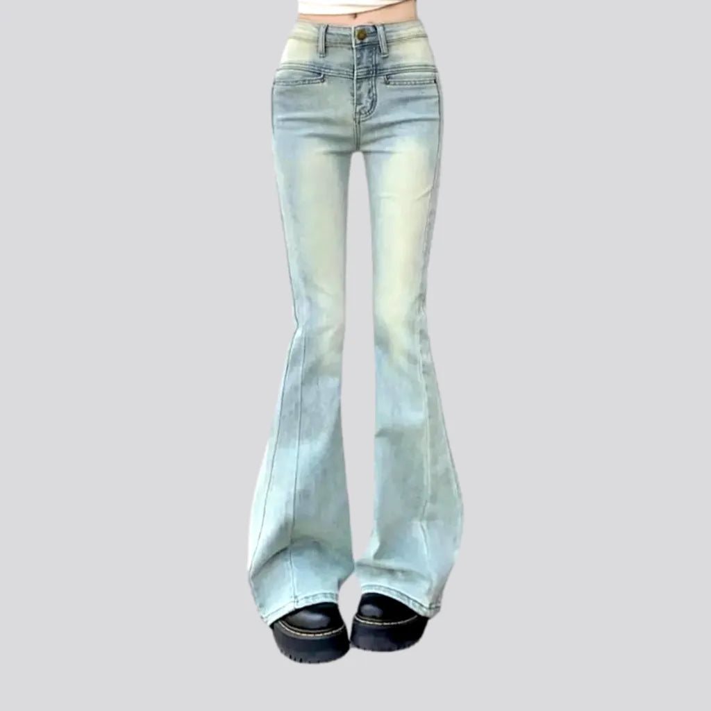 Sanded mid-waist jeans
 for women