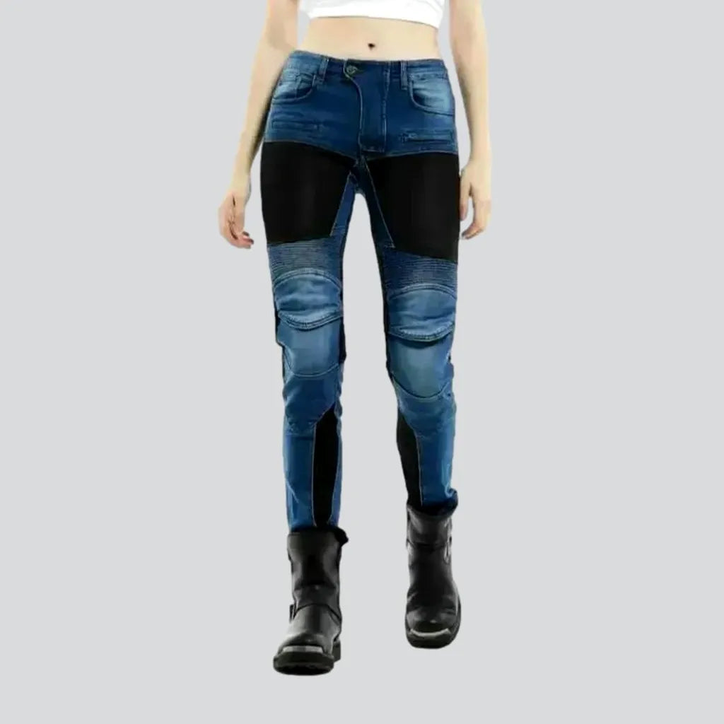 High-waist sanded moto jeans for ladies