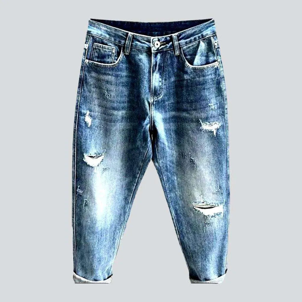 Trendy style frayed men's jeans