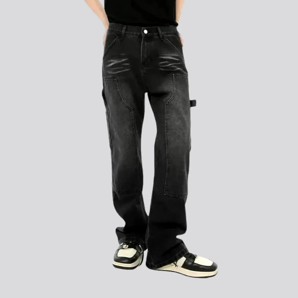 Sanded straight fit carpenter-loop men's jeans