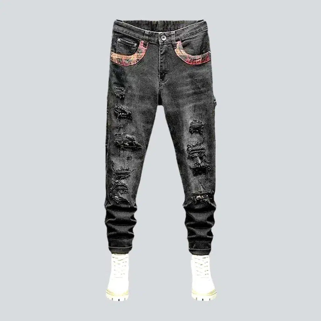 Frayed men's slim jeans