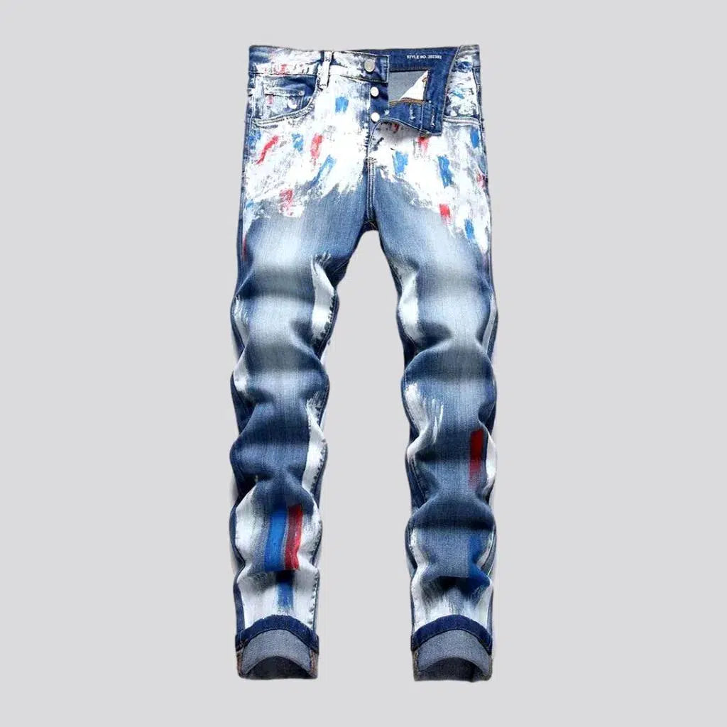 Painted men's stretchy jeans