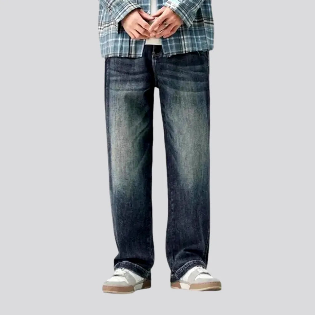 Abraded baggy leg men's jeans