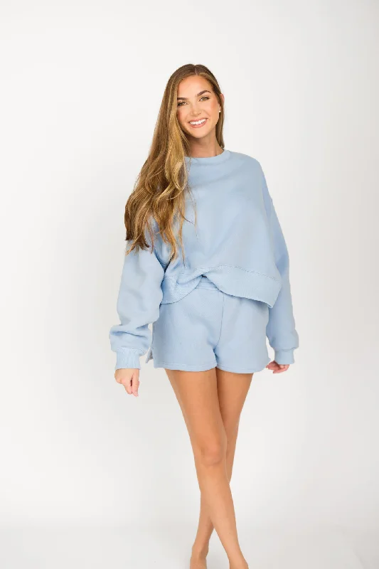 Comfy Cozy High Waisted Sweat Shorts in Baby Blue