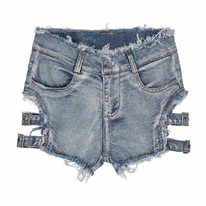 2018 Summer Women New Fashion Vintage Ripped Hole Fringe Bandage Denim Shorts Casual Pocket Jeans Shorts Gril Hot Shorts