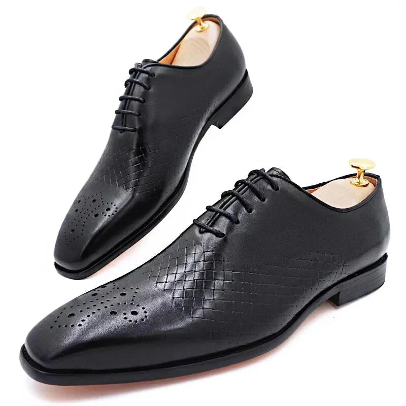 Men's Italian Lace Up Cross Weave Genuine Leather Wedding Office Dress Shoes