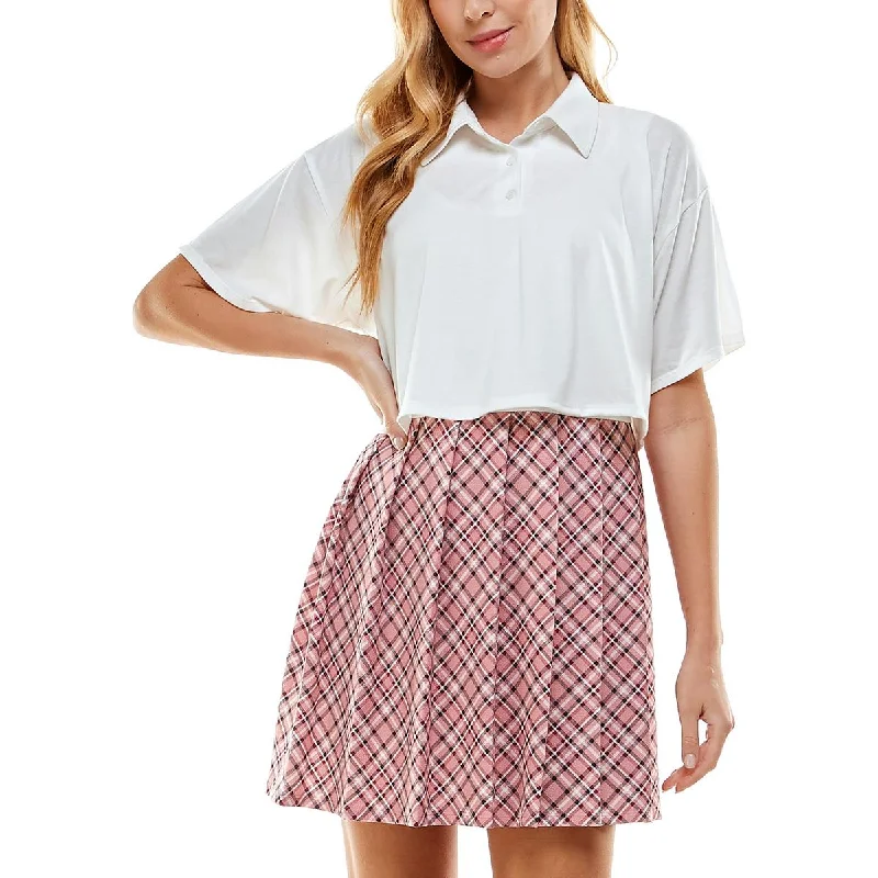 Kingston Grey Womens Juniors Plaid Skirt Two Piece Dress