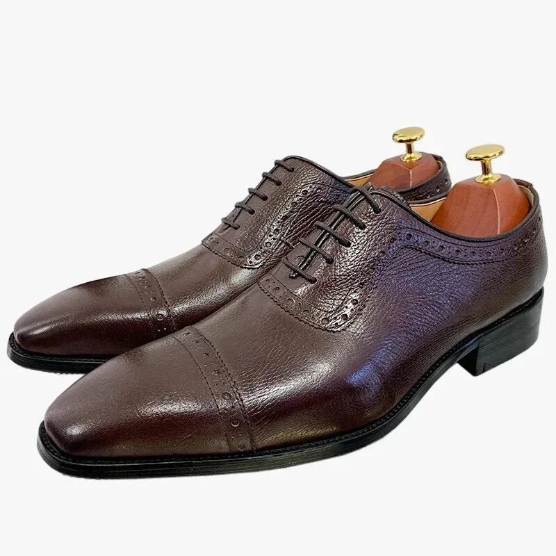 Genuine Leather Lace-up Cap Toe Business Wedding Dress Shoes for Men