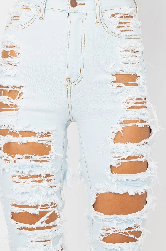 RIVIERA HIGH RISE DISTRESSED DENIM SHORTS