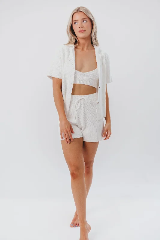 Alexis Cotton Waffle Shorts with Drawstring in White