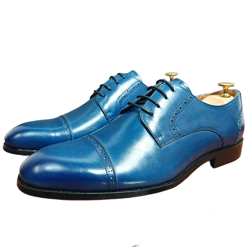 Men's Business Style Genuine Leather Lace Up Pointed Toe Dress Shoes