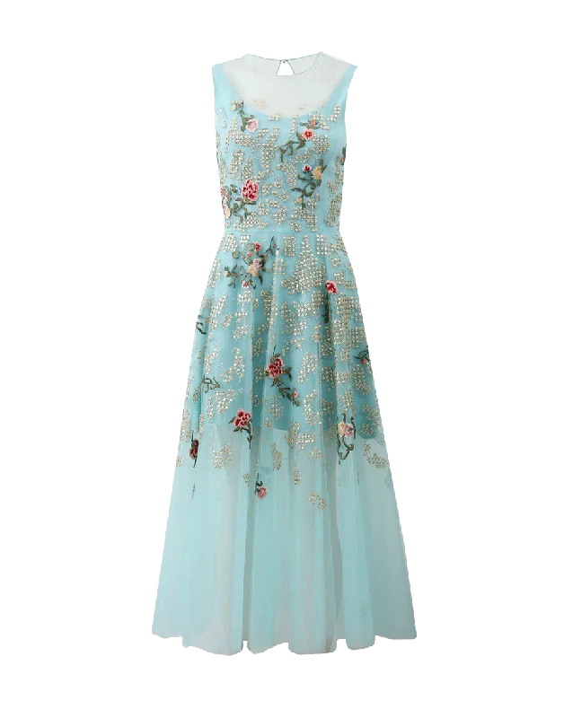 Embroidered Tea Length Dress