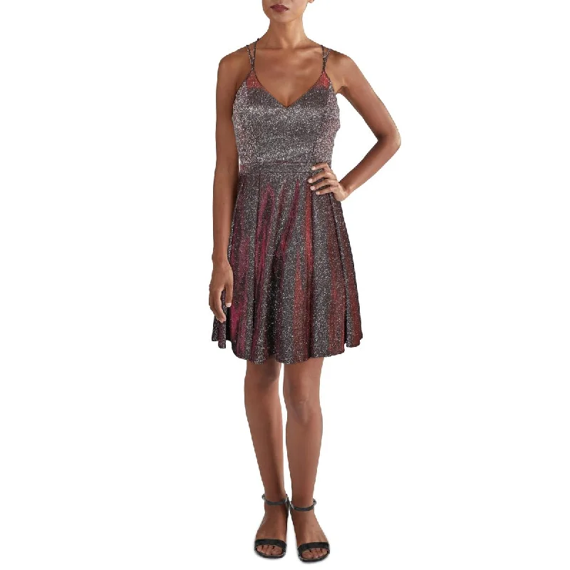 Sequin Hearts Womens Juniors Glitter Short Fit & Flare Dress