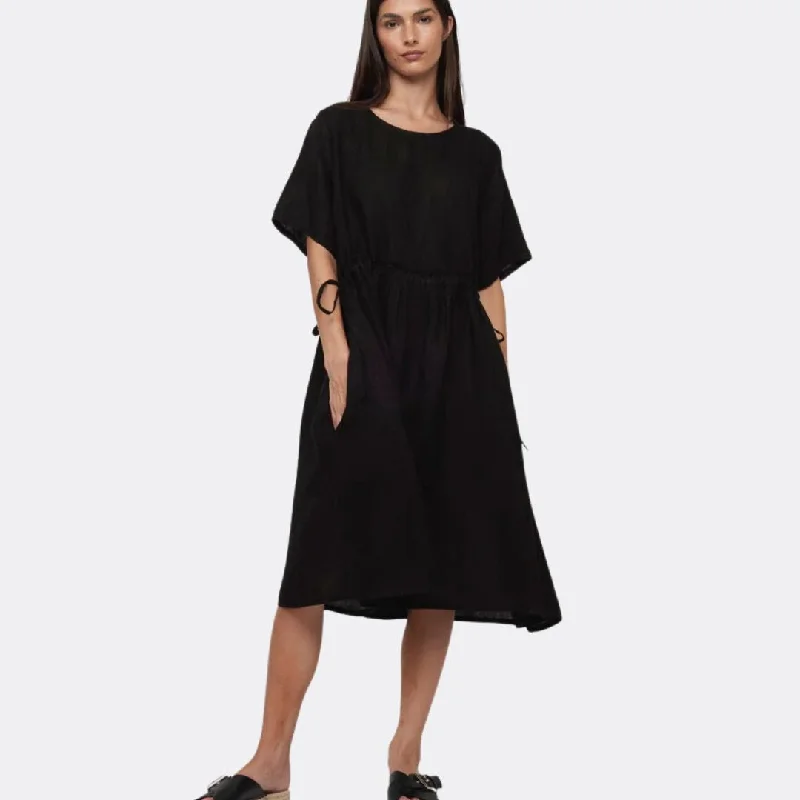 Oversize Linen Drawstring Dress (Black)