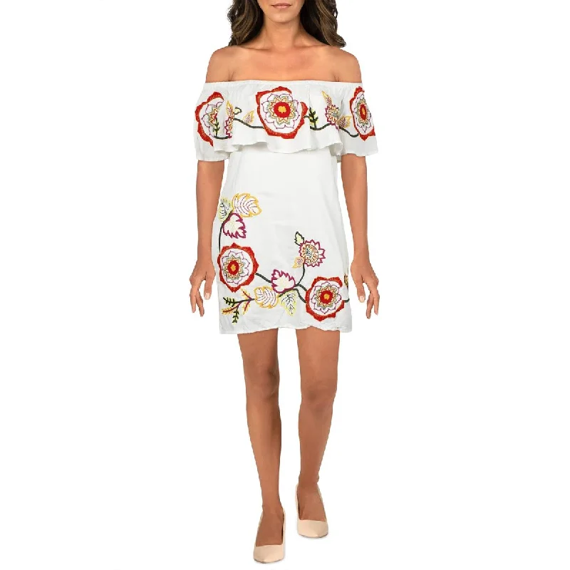 Red Carter Adelaide Women's Floral Embroidered Off The Shoulder Mini Sundress