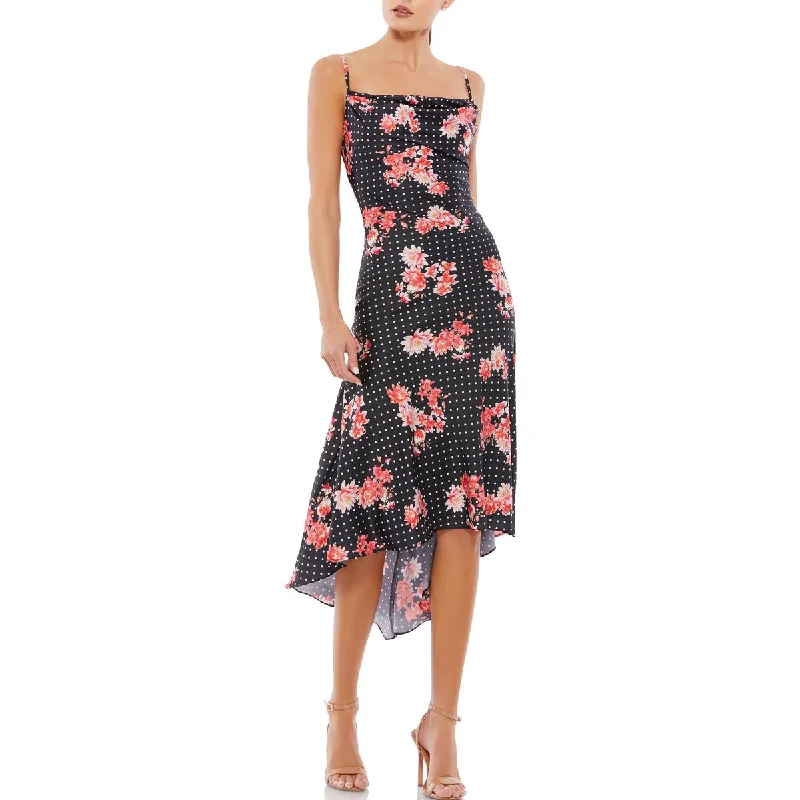 Ieena for Mac Duggal Womens Floral Print Hi-Low Midi Dress