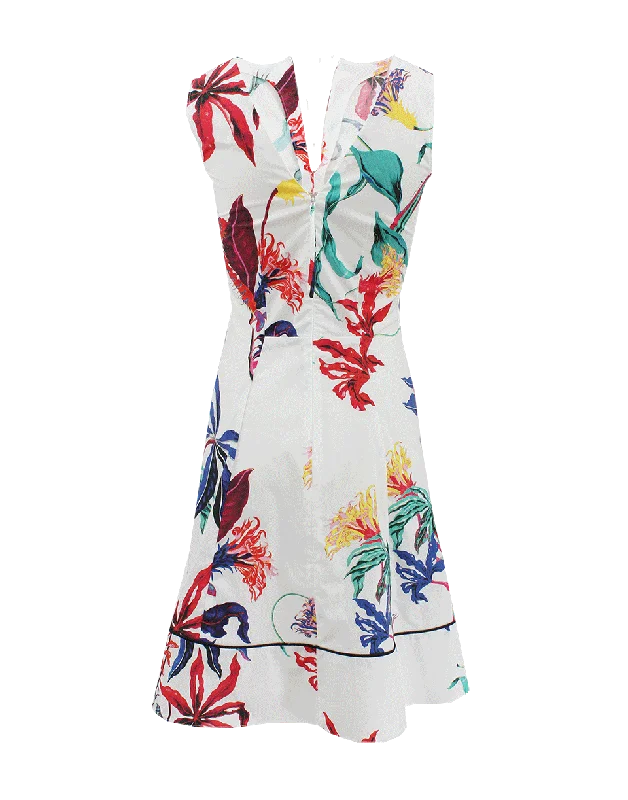 Sleeveless Slit Neck Floral Dress