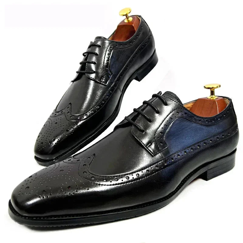 Men's Luxury Black Square Toe Wingtip Wedding Office Dress Shoes