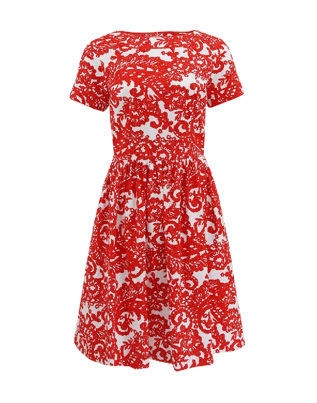 Bateau Neck Print Cotton Dress