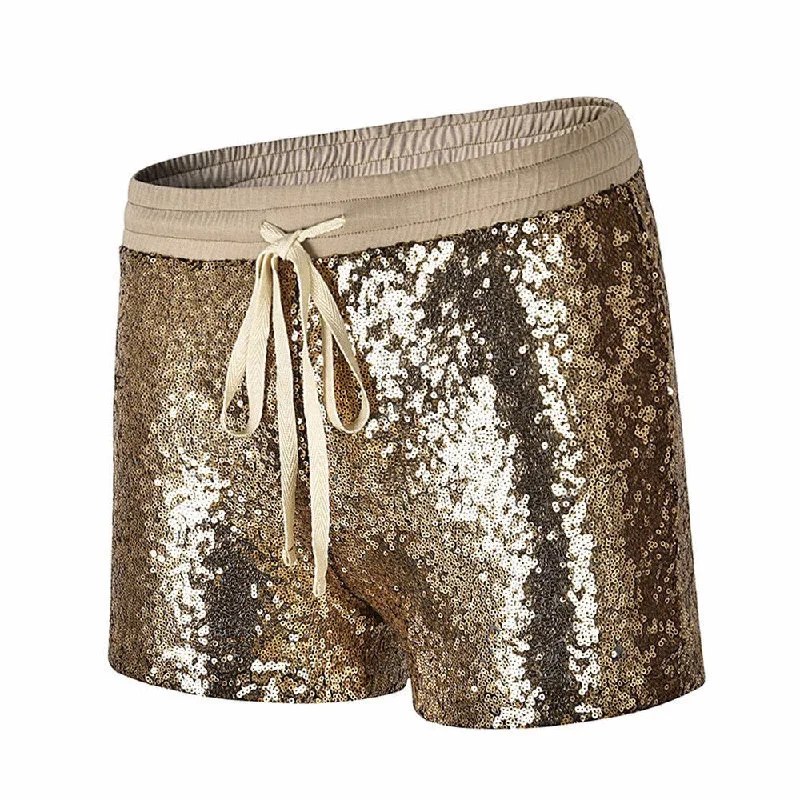 Fashion Women Sequins Shorts Mid Waist Sexy Pocket Shorts Causal Hot Pants