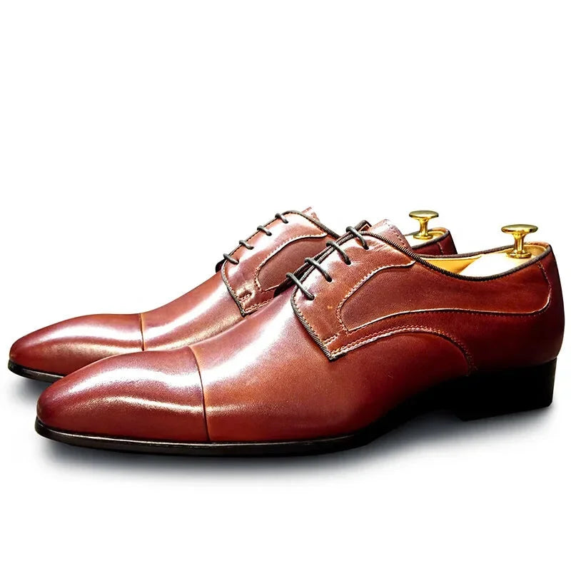 Luxury Genuine Leather Pointed Toe Lace-up Wedding Office Dress Shoes for Men