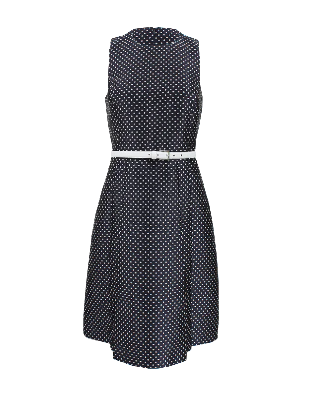 Jacquard Pleated A-Line Dress With Belt