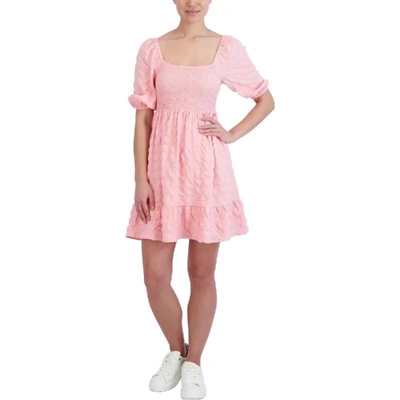 BCBGeneration Women's Puff Sleeve Smocked Mini Dress with Ruffle Hem