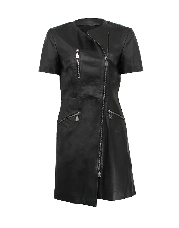 Tailored Zip Leather Dress