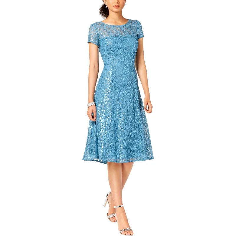 SLNY Womens Lace Sequined Midi Dress