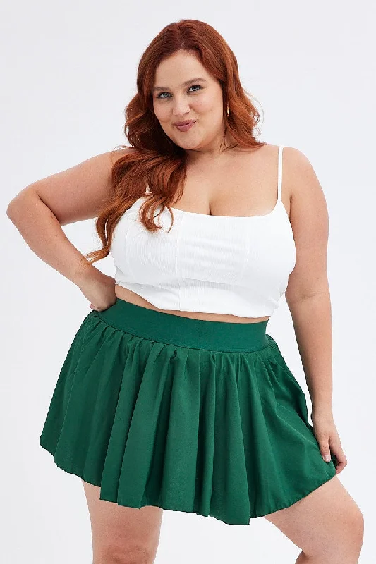 Green Mini Skirt Pleated Tennis With Shorts Underneath