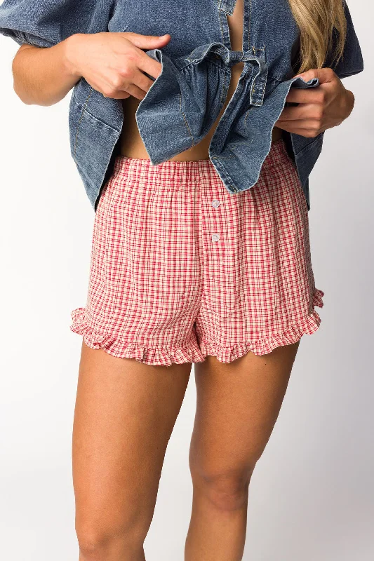 Georgia Gingham Ruffle Hem Shorts in Cherry Field