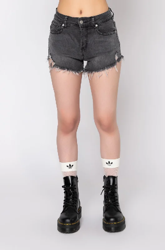 FLEX-FIT HIGH WAISTED SUPER STRETCHY DENIM SHORTS BLACK DENIM